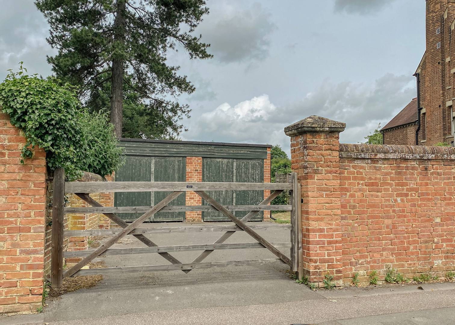The site with its original post-war garages